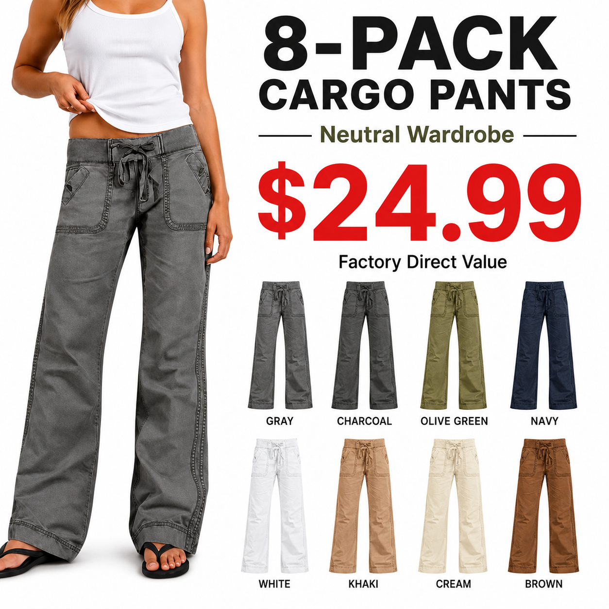 ⚡FINAL SALE⚡- 8 PACK women-s-high-stretch-mid-rise-straight-pants