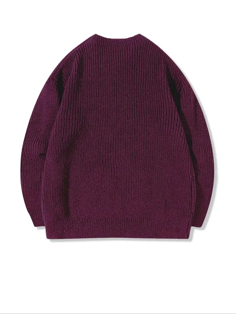 Men's Solid Drop Shoulder Cable Knit Sweater