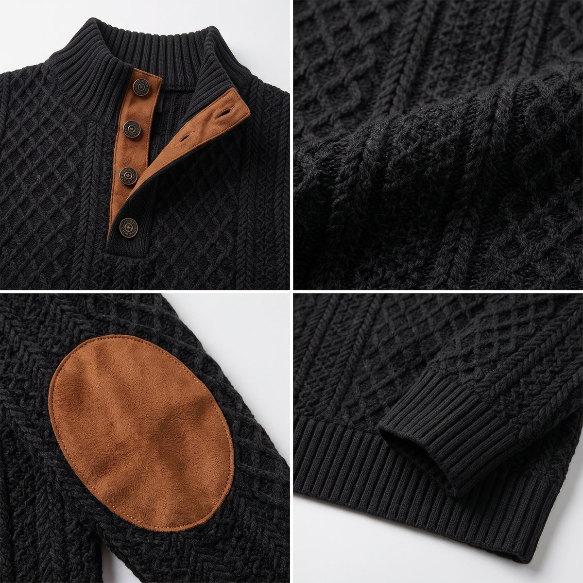 Men's Classic Cable-Knit Sweater with Button Collar – Timeless Casual Knitwear