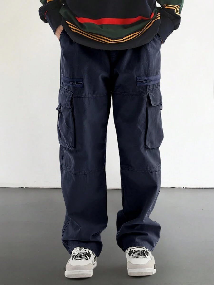 Men's Loose Solid Color All-match Pocket Drawstring Waist Overalls