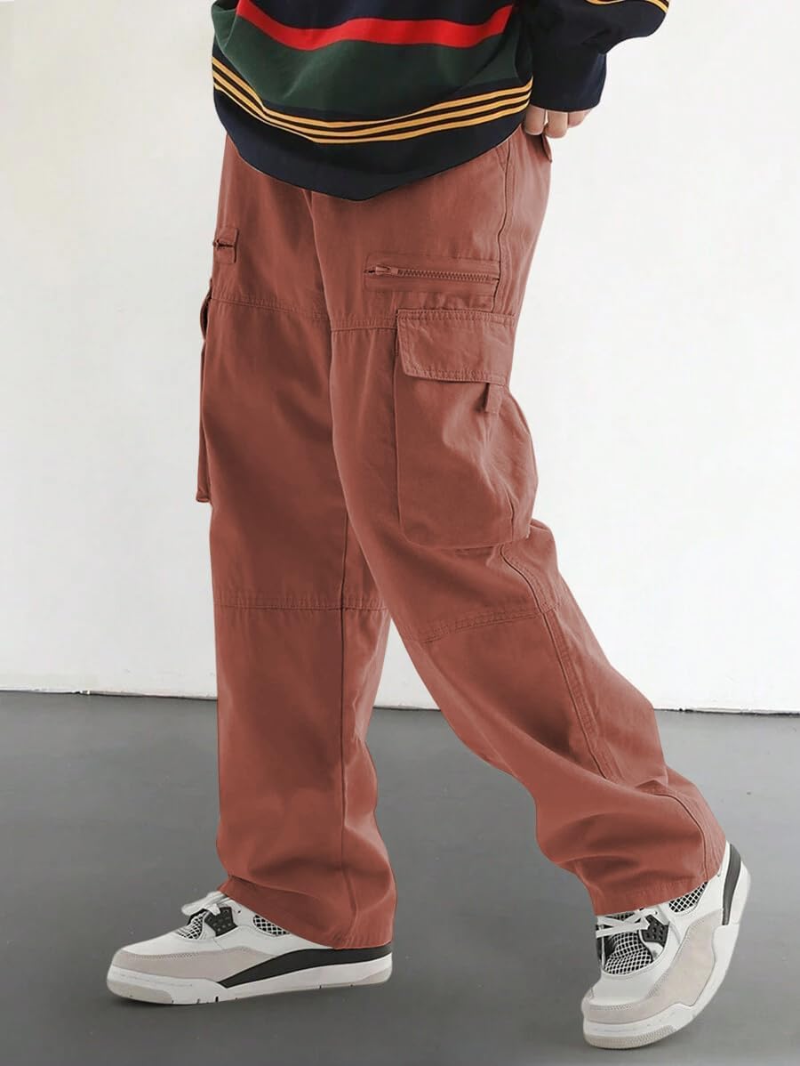 Men's Loose Solid Color All-match Pocket Drawstring Waist Overalls