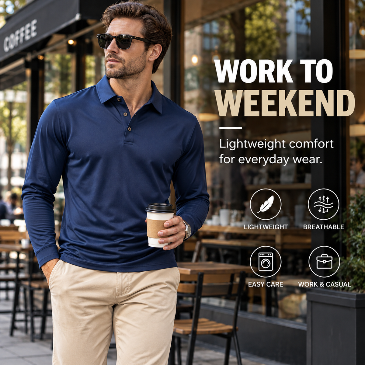 🔥 BESTSELLER | Men's Lightweight Long-Sleeve Polo Shirt