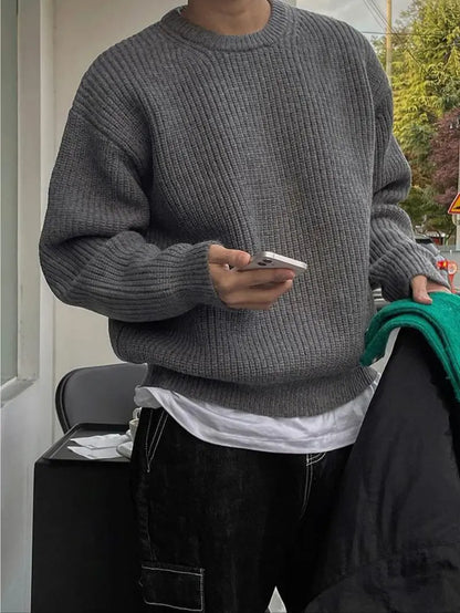 Men's Solid Drop Shoulder Cable Knit Sweater