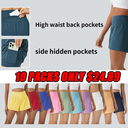 🔥Last Day Promotion!Super High Waisted Back Pocket & Side Hidden Pocket 2-in-1 Yoga Shorts