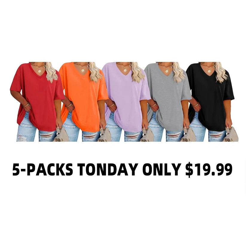 🔥 Limited-Time Offer:Women's Plus Size V Neck T Shirts Loose Fit Cotton Tunic Tops