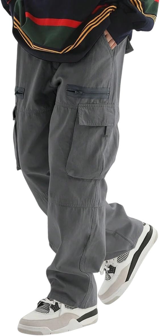 Men's Loose Solid Color All-match Pocket Drawstring Waist Overalls