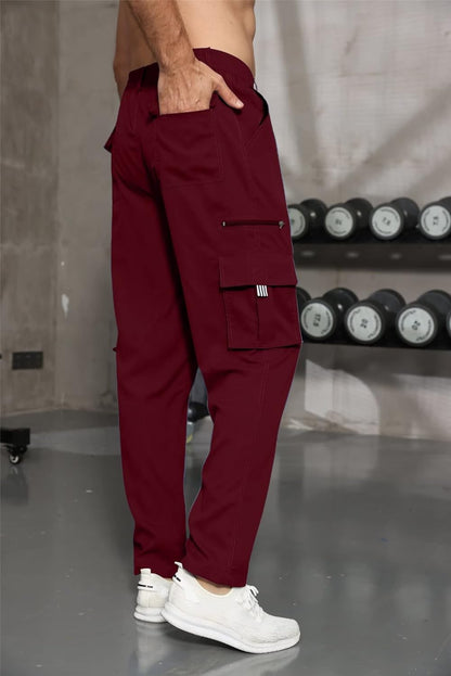 Men's Loose Solid Color All-match Pocket Drawstring Waist Overalls