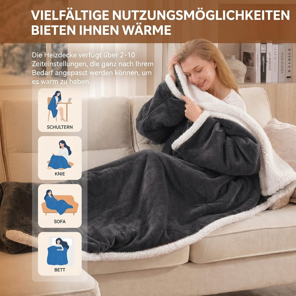 🔥 Beheizbare Kuscheldecke mit Fußtaschen & weichem Sherpa-Futter – tragbar, mit Überhitzungsschutz & Auto-Abschaltung 🔥