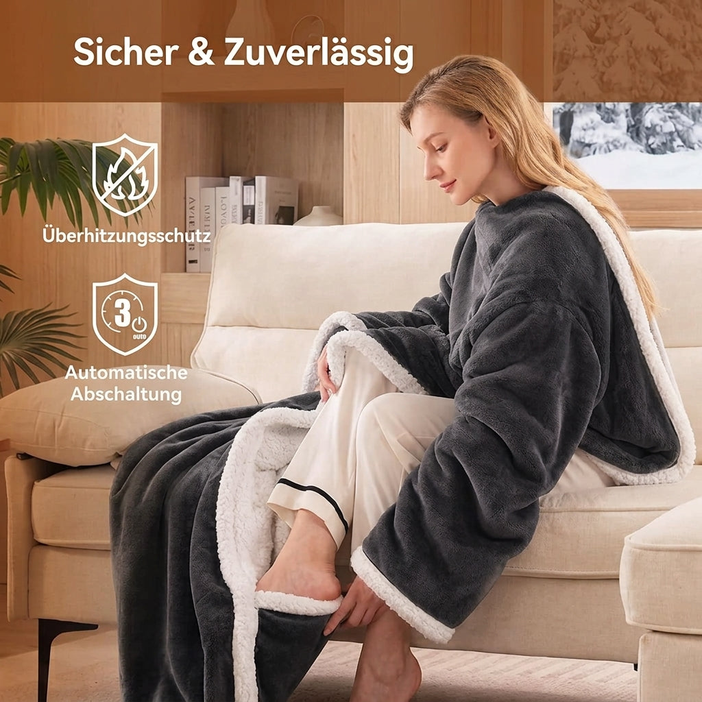 🔥 Beheizbare Kuscheldecke mit Fußtaschen & weichem Sherpa-Futter – tragbar, mit Überhitzungsschutz & Auto-Abschaltung 🔥