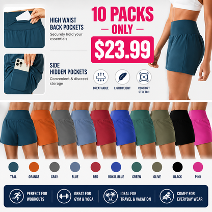 🔥Last Day Promotion!Super High Waisted Back Pocket & Side Hidden Pocket 2-in-1 Yoga Shorts