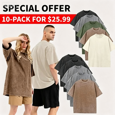Men’s Plus Size 100% Cotton Acid Wash Oversized Heavyweight Vintage T-Shirt