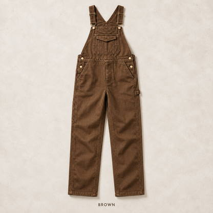 Men's Heavyweight Cotton Denim Overalls Relaxed Fit Straight Leg Dungarees with Multi Pocket Utility
