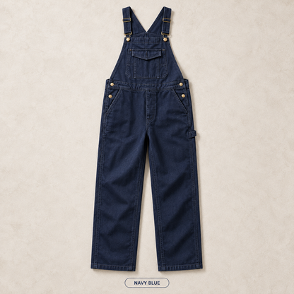Men's Heavyweight Cotton Denim Overalls Relaxed Fit Straight Leg Dungarees with Multi Pocket Utility