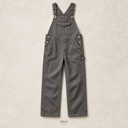 Men's Heavyweight Cotton Denim Overalls Relaxed Fit Straight Leg Dungarees with Multi Pocket Utility