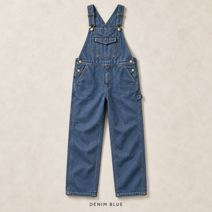 Men's Heavyweight Cotton Denim Overalls Relaxed Fit Straight Leg Dungarees with Multi Pocket Utility