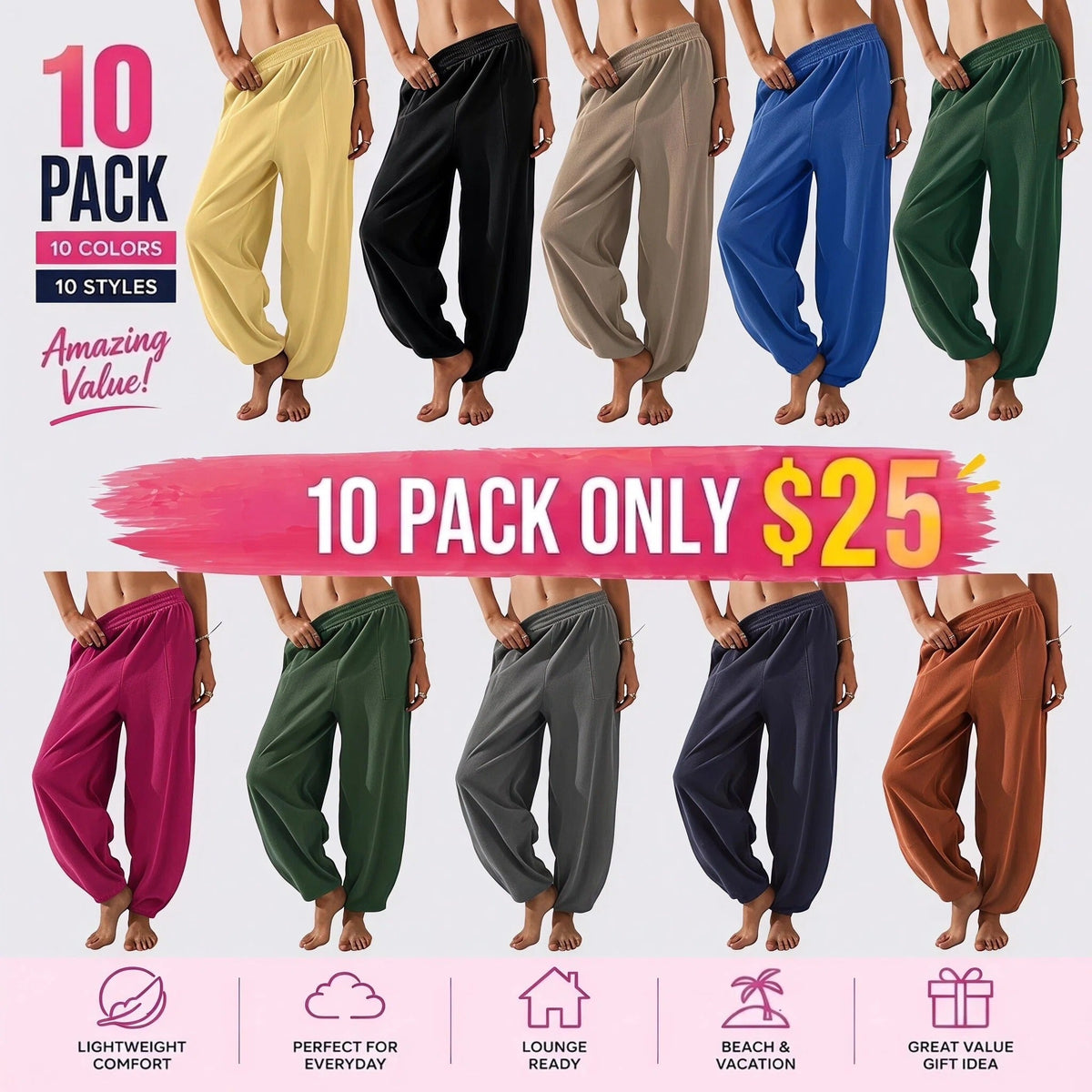 Women's Wide-Leg Harem Pants with Pockets
