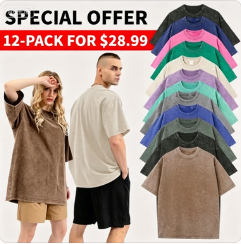 Men’s Plus Size 100% Cotton Acid Wash Oversized Heavyweight Vintage T-Shirt