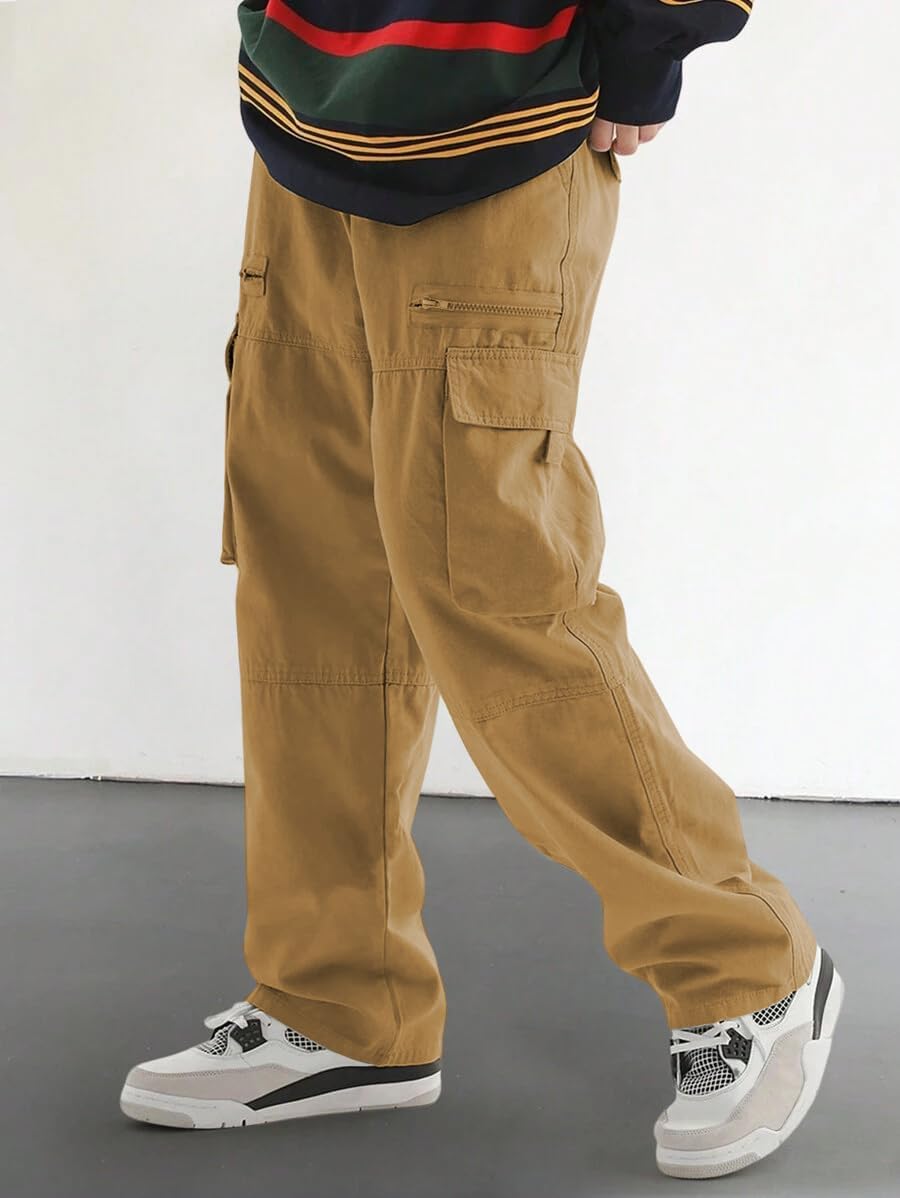 Men's Loose Solid Color All-match Pocket Drawstring Waist Overalls
