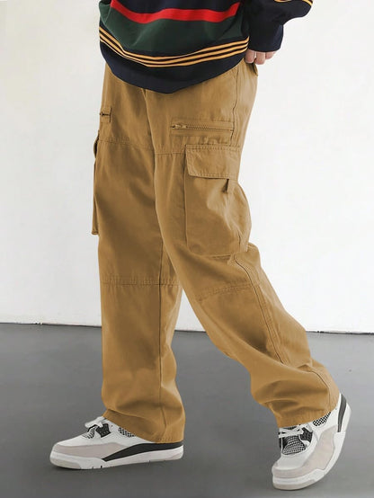 Men's Loose Solid Color All-match Pocket Drawstring Waist Overalls