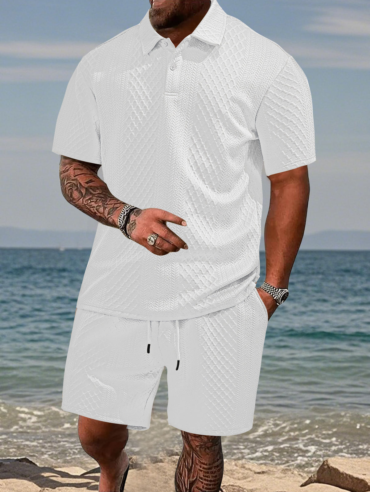 Men's Summer Casual Polo Shirt and Shorts Set