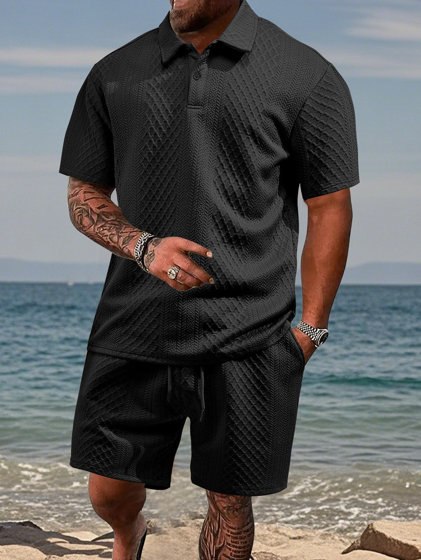Men's Summer Casual Polo Shirt and Shorts Set