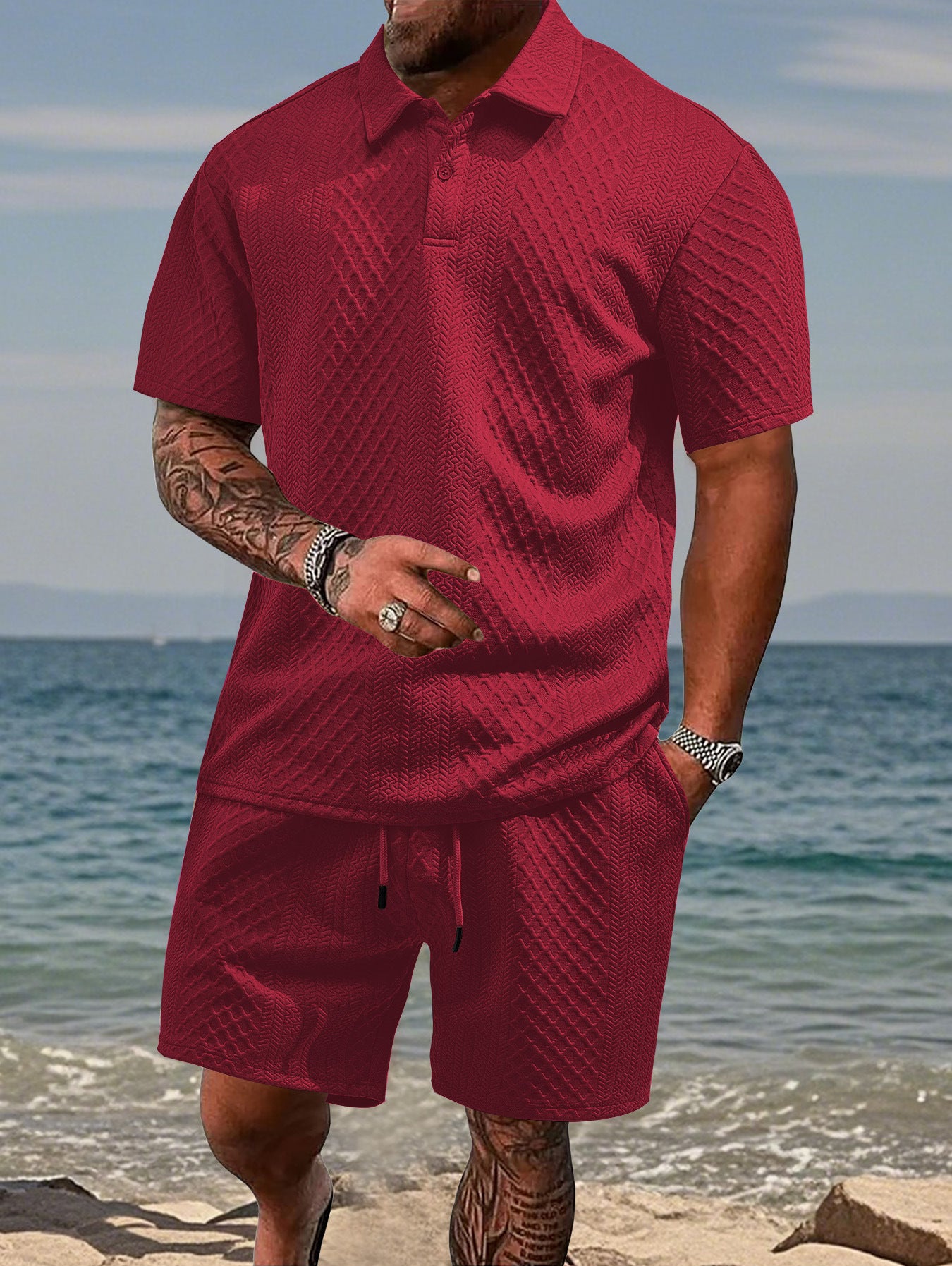 Men's Summer Casual Polo Shirt and Shorts Set