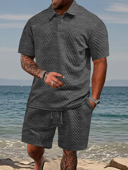 Men's Summer Casual Polo Shirt and Shorts Set