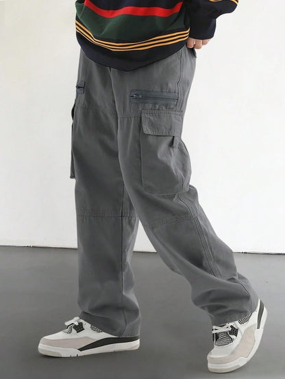 Men's Loose Solid Color All-match Pocket Drawstring Waist Overalls