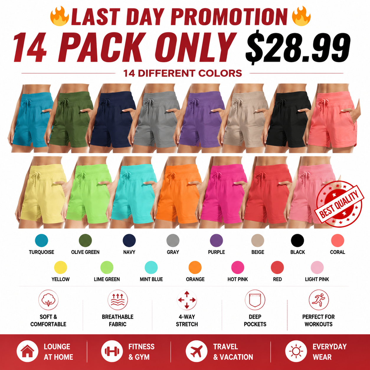 💝Last Day Promotion✨Women's Swim Board Shorts High Waisted Quick Dry Swimsuit Swimming Bottoms