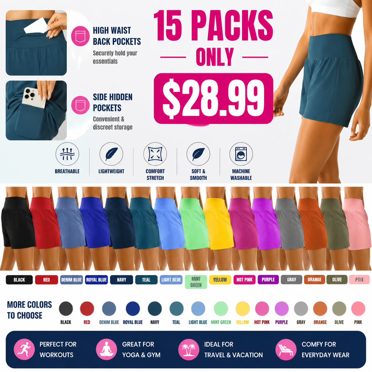 🔥Last Day Promotion!Super High Waisted Back Pocket & Side Hidden Pocket 2-in-1 Yoga Shorts