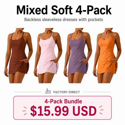 Women's Backless Sleeveless Dress with Pockets 8-Pack