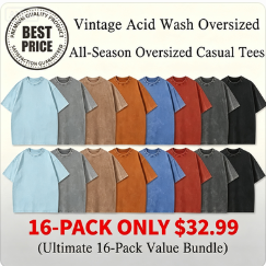 Men’s Plus Size 100% Cotton Acid Wash Oversized Heavyweight Vintage T-Shirt