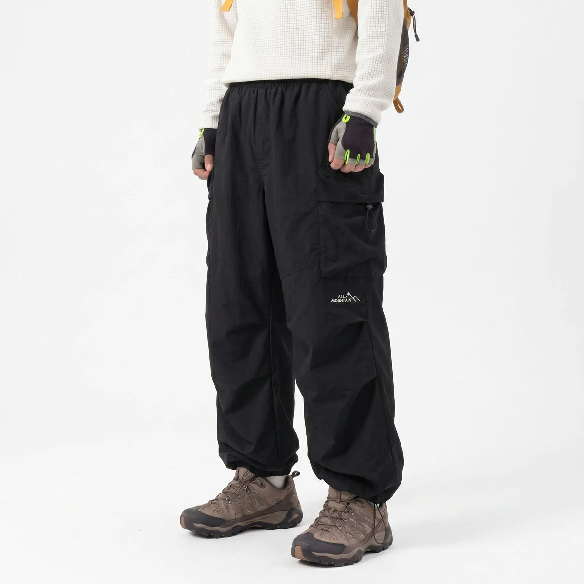 Unisex Baggy Parachute Cargo Pants Lightweight Water Resistant Elastic Waist Gorpcore Streetwear Trousers with Pockets