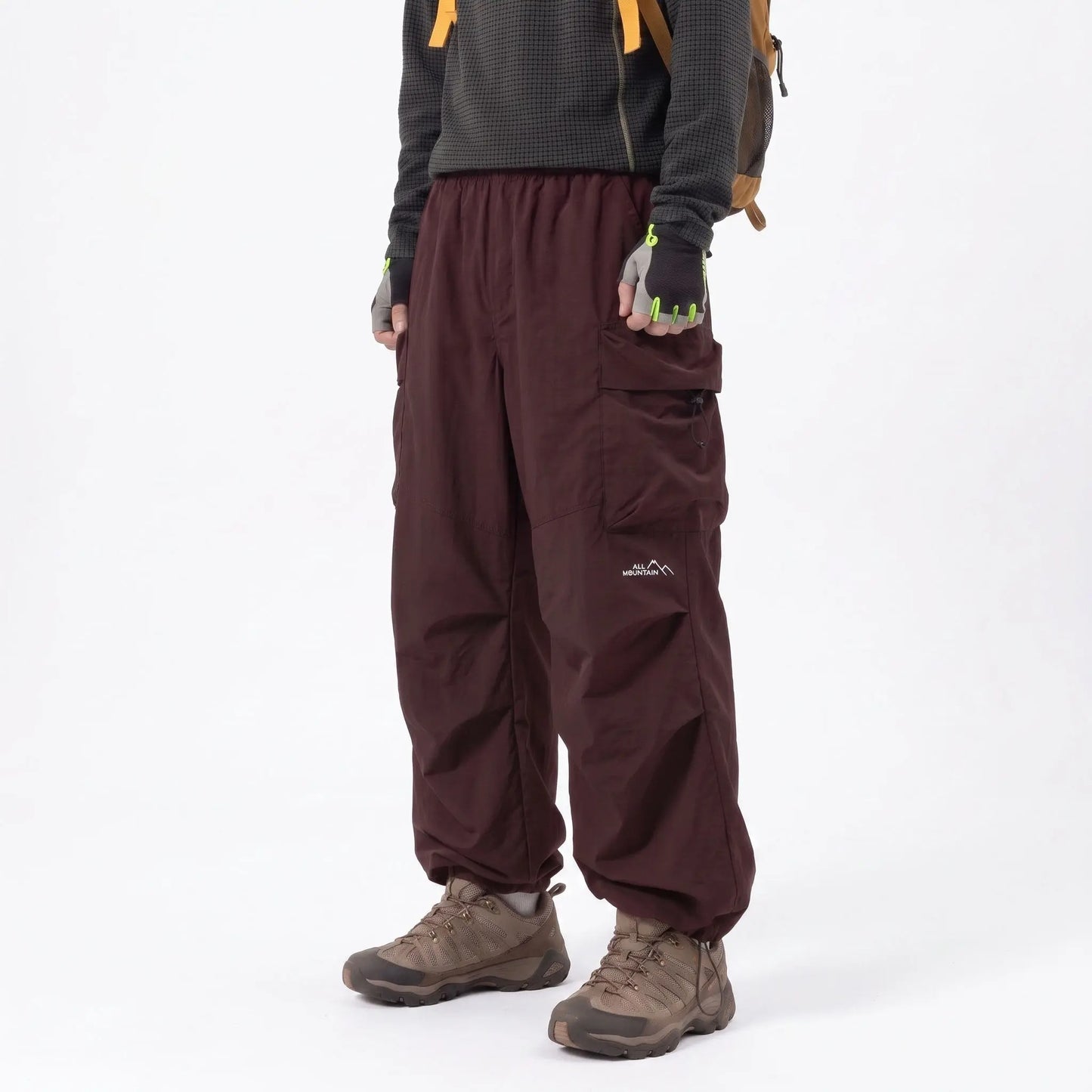 Unisex Baggy Parachute Cargo Pants Lightweight Water Resistant Elastic Waist Gorpcore Streetwear Trousers with Pockets