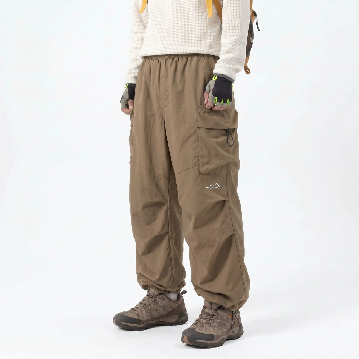 Unisex Baggy Parachute Cargo Pants Lightweight Water Resistant Elastic Waist Gorpcore Streetwear Trousers with Pockets