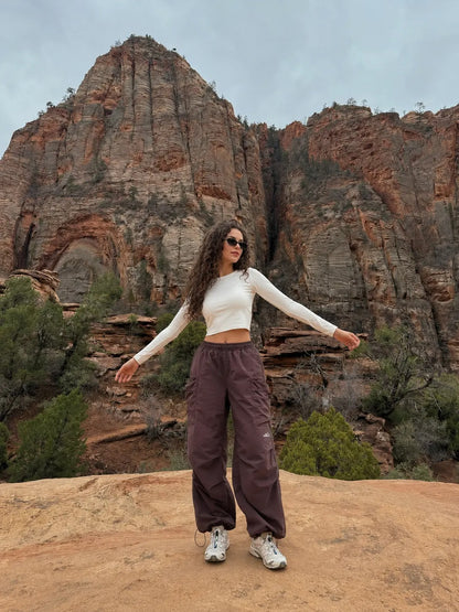 Unisex Baggy Parachute Cargo Pants Lightweight Water Resistant Elastic Waist Gorpcore Streetwear Trousers with Pockets