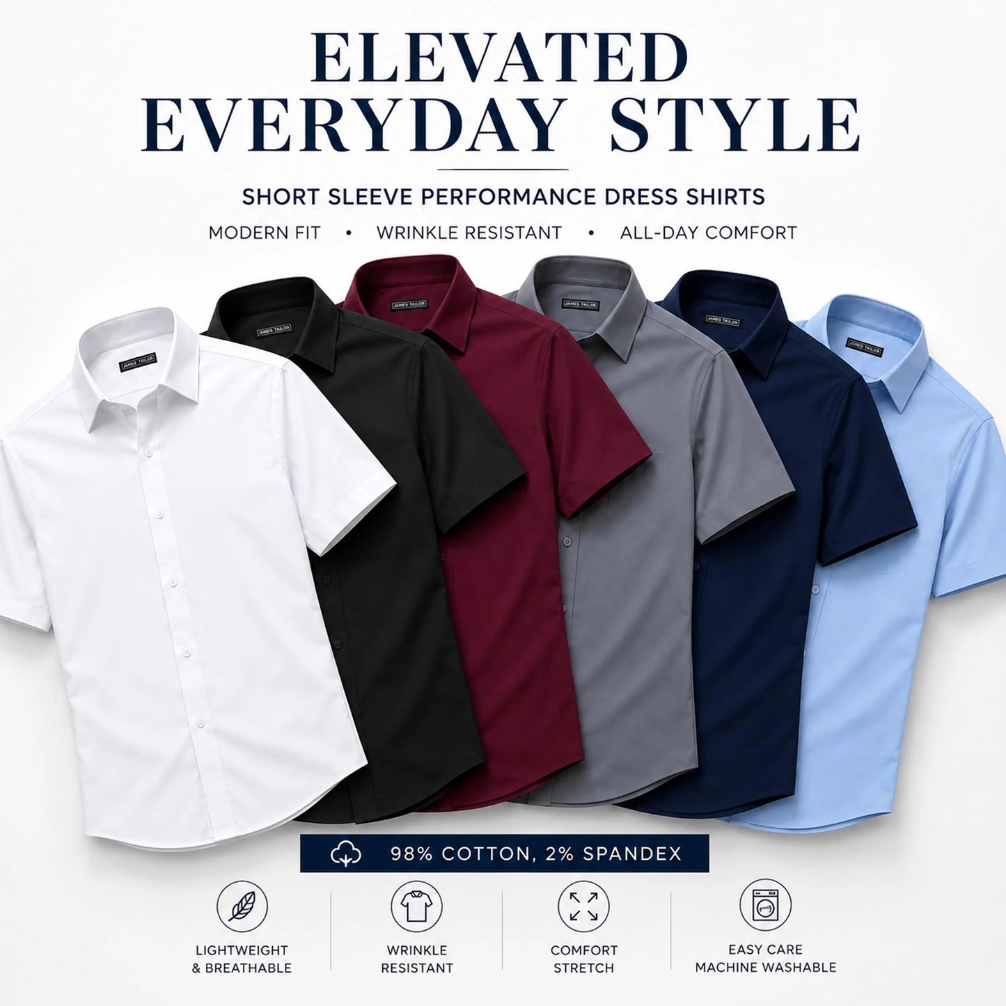 Men's 5 Pack Short Sleeve Stretch Dress Shirt