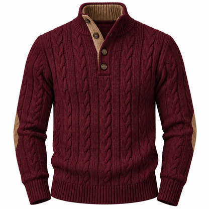 Men's Classic Cable-Knit Sweater with Button Collar – Timeless Casual Knitwear