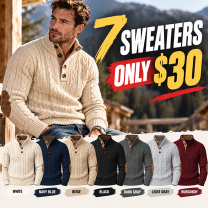 Men's Classic Cable-Knit Sweater with Button Collar – Timeless Casual Knitwear