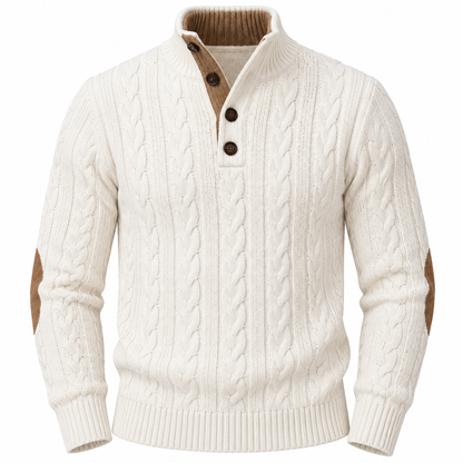 Men's Classic Cable-Knit Sweater with Button Collar – Timeless Casual Knitwear