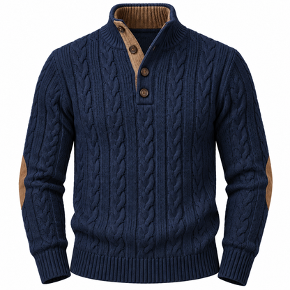 Men's Classic Cable-Knit Sweater with Button Collar – Timeless Casual Knitwear