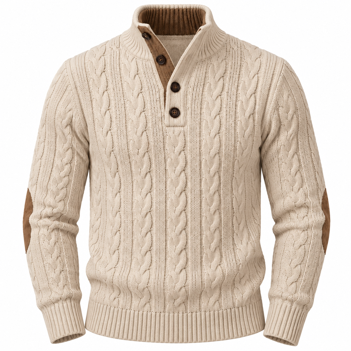 Men's Classic Cable-Knit Sweater with Button Collar – Timeless Casual Knitwear