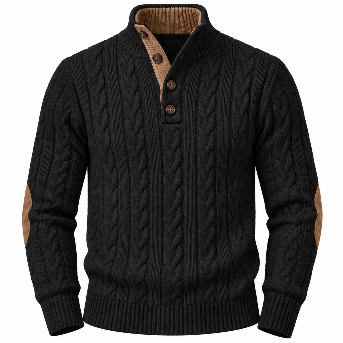Men's Classic Cable-Knit Sweater with Button Collar – Timeless Casual Knitwear