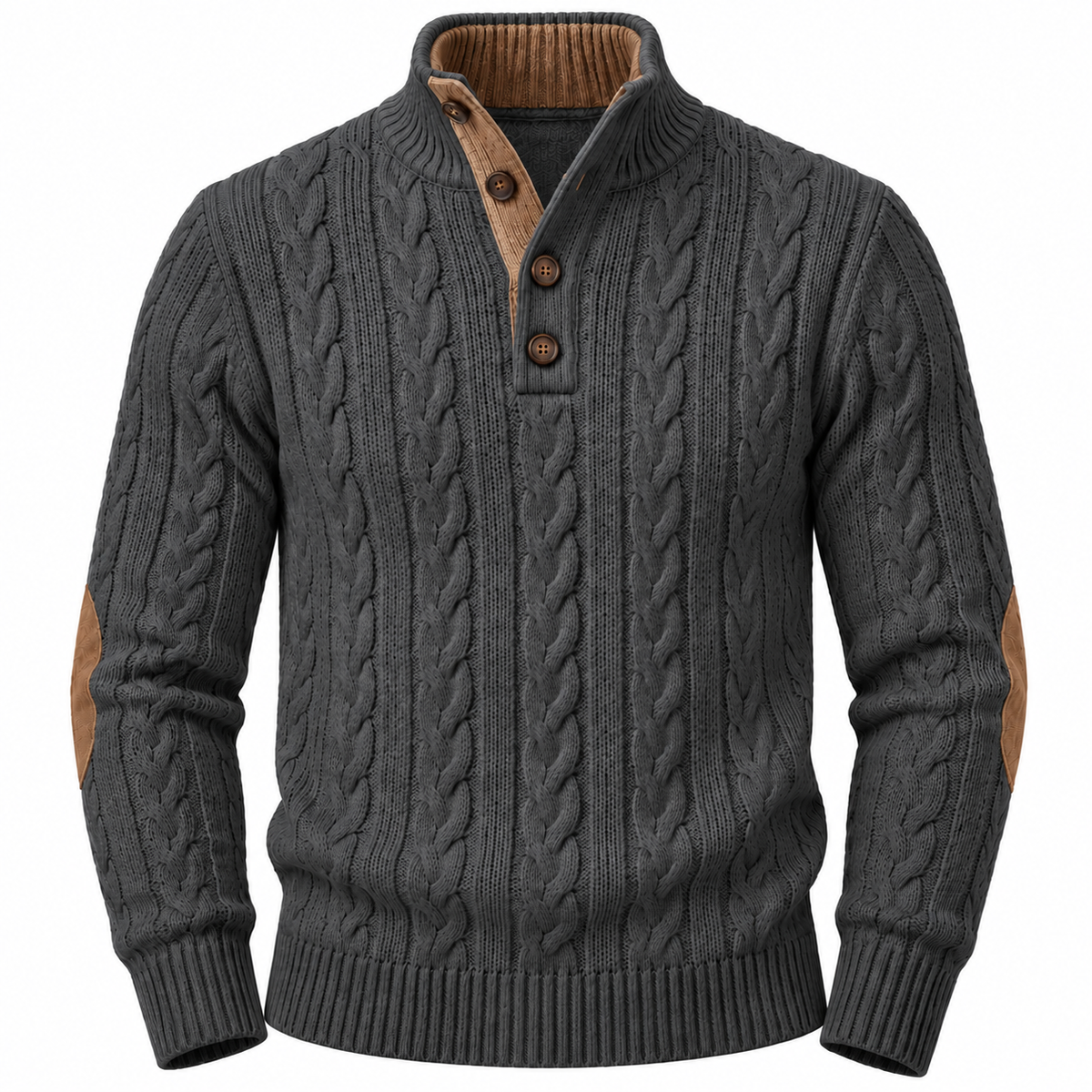 Men's Classic Cable-Knit Sweater with Button Collar – Timeless Casual Knitwear