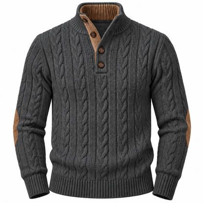 Men's Classic Cable-Knit Sweater with Button Collar – Timeless Casual Knitwear