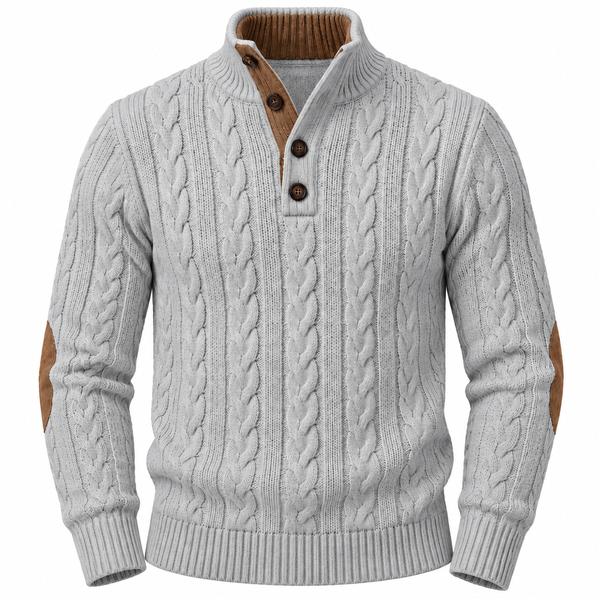 Men's Classic Cable-Knit Sweater with Button Collar – Timeless Casual Knitwear