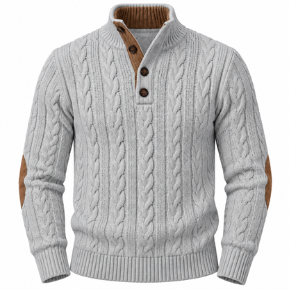 Men's Classic Cable-Knit Sweater with Button Collar – Timeless Casual Knitwear