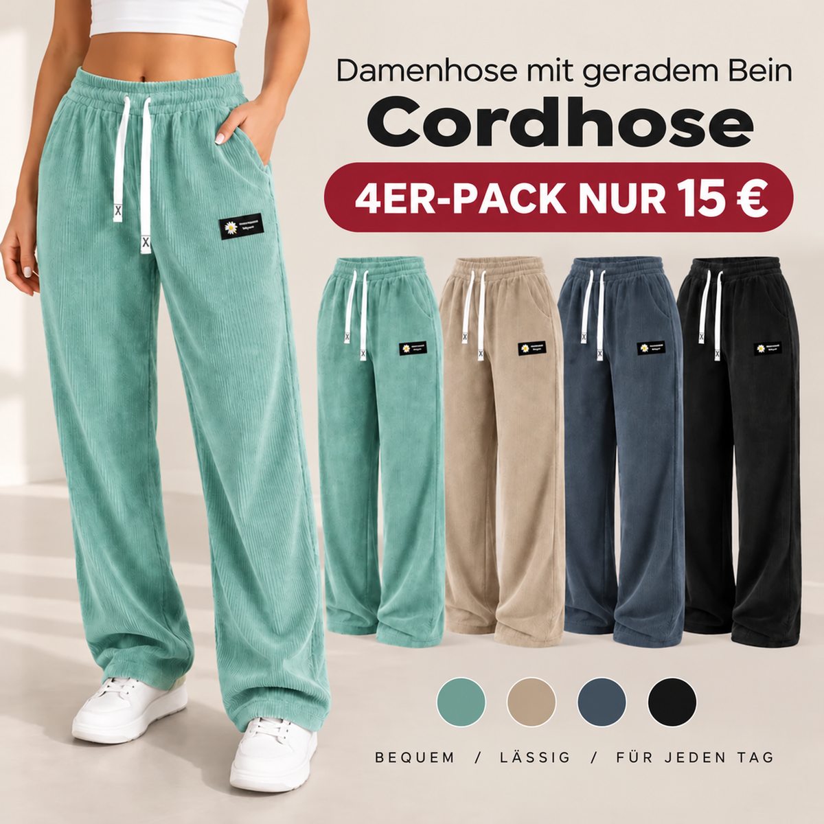 [LETZTER VERKAUFSTAG] Damen-Cordhose mit geradem Bein – 100 % Baumwolle