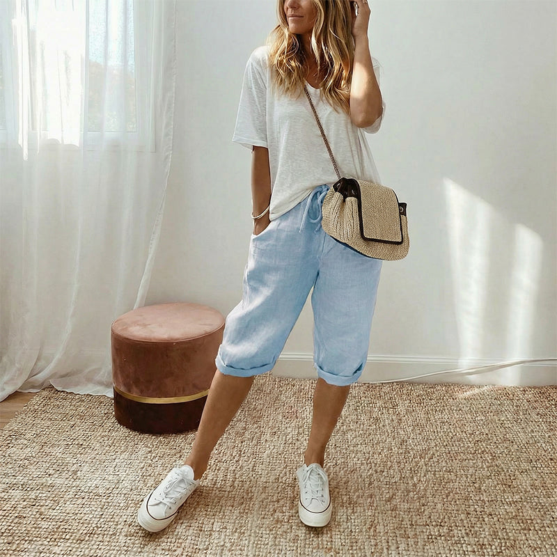 👖 LIMITED-TIME 90% OFF! ✨ Women's Cotton Linen Capris – Loose, Cropped, Rolled Cuff, Pockets 🌿