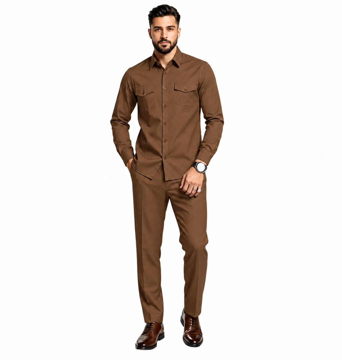 Men’s Two-Piece Matching Shirt & Pants Set – Casual Everyday Outfit